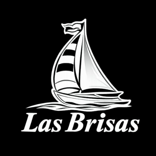 A black and white logo of a sailboat with the text "Las Brisas" below it.